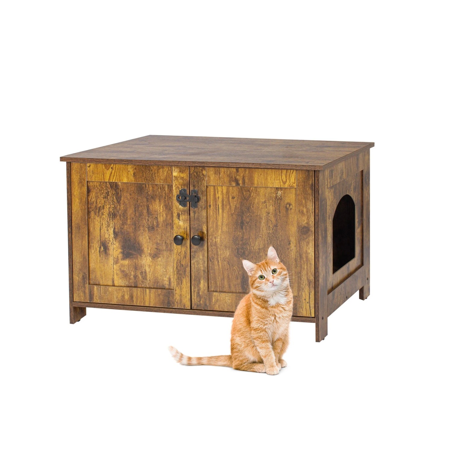 Relaxdays Katzenschrank MDF Holzwerkstoff Metall Vintagebraun Abschließbar 46 cm x 78,5 cm x 44,5 cm 10,6 kg