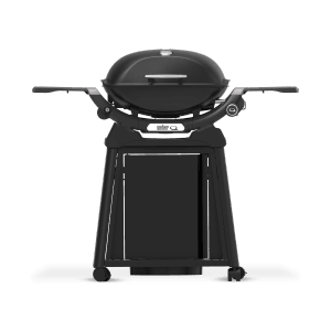 Schwarzer Weber Gasgrill Q2200N mit Rollwagen und Alugussdeckel.