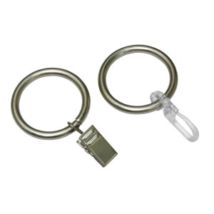 Gardinia Gardinenringe Europa, 10er-Pack, Silber-Satin, für 19 mm Stangen mit Klammern und Faltenlegehaken.