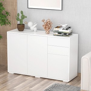 Weißes HOMCOM Sideboard mit 2 Schubladen und 3 Türen als Aktenschrank.