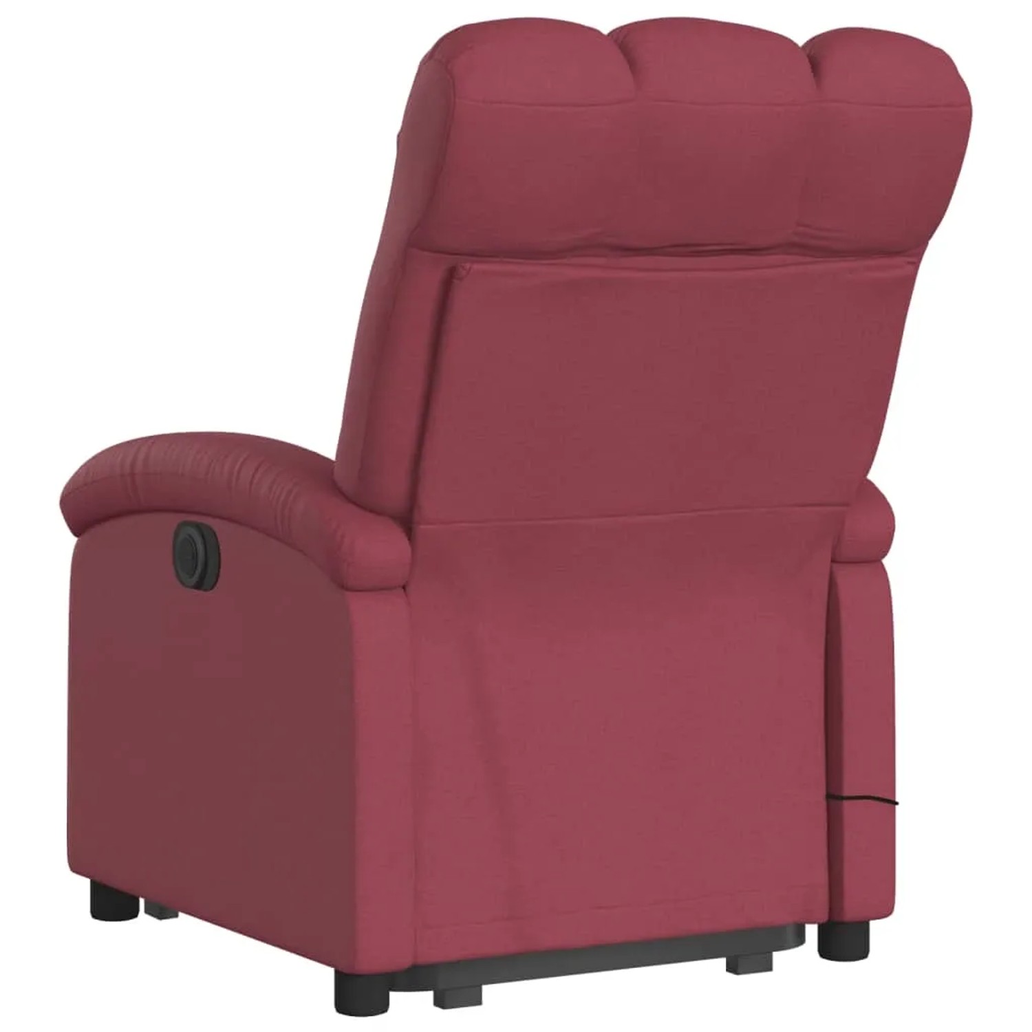 Rückansicht Massagesessel mit Aufstehhilfe, weinrot, Stoffbezug.
