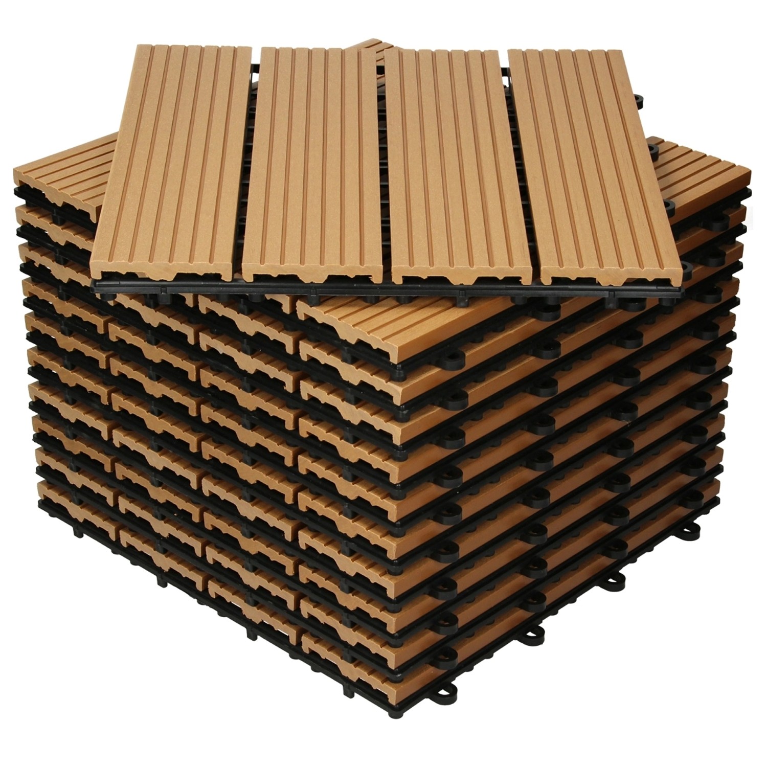 ECD Germany WPC Terrassenfliesen 30x30 cm 44er Spar Set Teak in Holzoptik