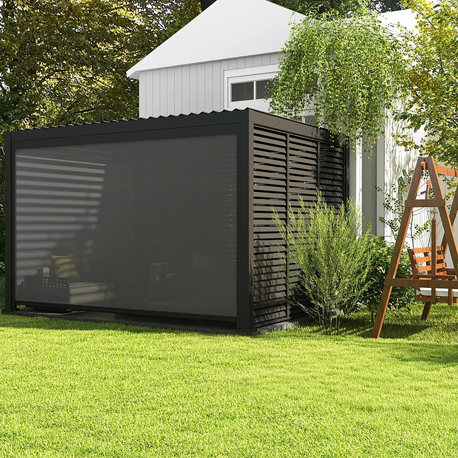 Leco Rollo 3 m für Lamellenpergola Deluxe in Anthrazit, Zubehör für Lauben und Pavillons.