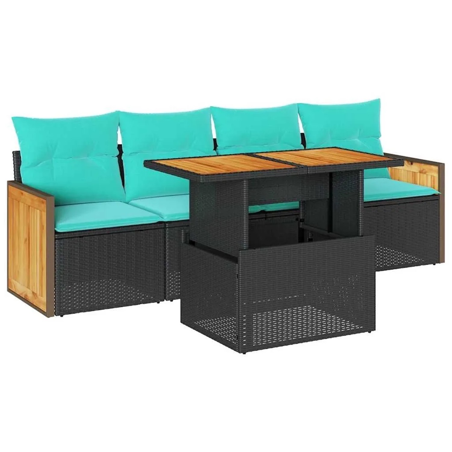 vidaXL 5 Tlg Garten-Sofagarnitur mit Kissen Schwarz Poly Rattan Akazie 3327655