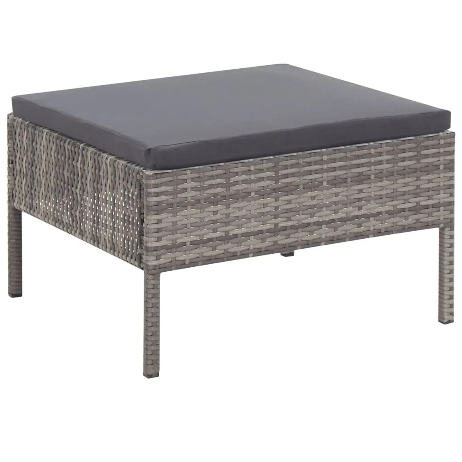 Grauer vidaXL Gartenhocker/Fußhocker aus Rattan mit anthrazitfarbenem Kissen.