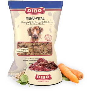 Dibo Menü-Vital Hunde-Barf: Frostfutter mit Rind, Gemüse und Getreide im 2 kg Sack.