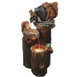 Silex Kunststeinbrunnen mit Eichhörnchen, Polyresin, 89cm hoch, für den Garten.