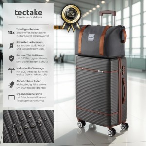 Tectake Reisekofferset Madison 13 Teilig  Hartschalen Aus Robustem Abs Kunststoff Tsa Sicherheitszahlenschloss  30 x 49 x 76 cm Anthrazit