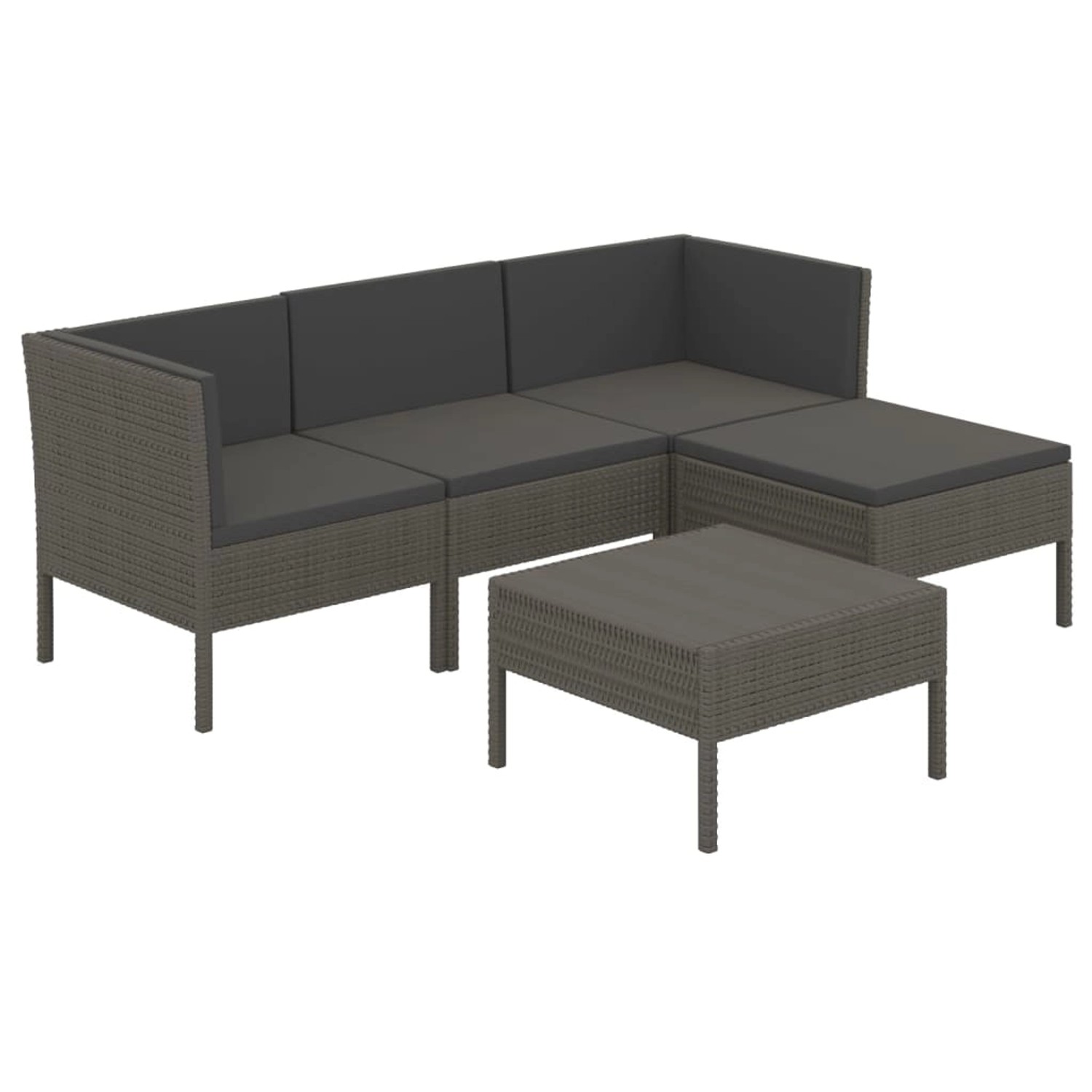 vidaXL 5-tlg Garten-Lounge-Set mit Auflagen Poly Rattan Grau Modell 16