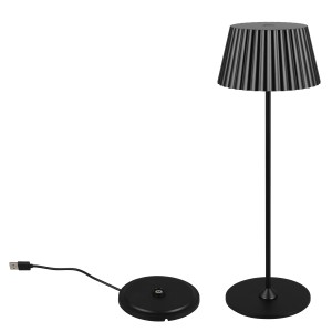 Schwarze Reality LED-Tischleuchte Suarez mit Ladestation, dimmbar, Ø 13,5 cm.