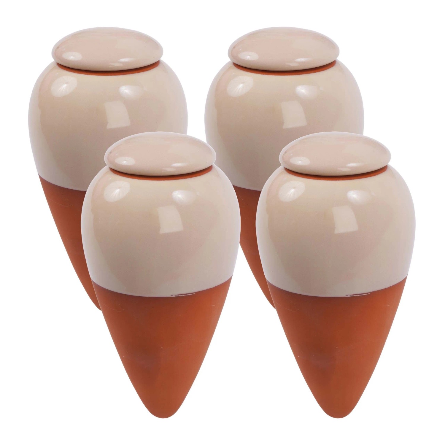 Relaxdays Bewässerungskegel Keramik Beige mit Deckel 4er-Pack 350 ml 16 cm x 8 cm