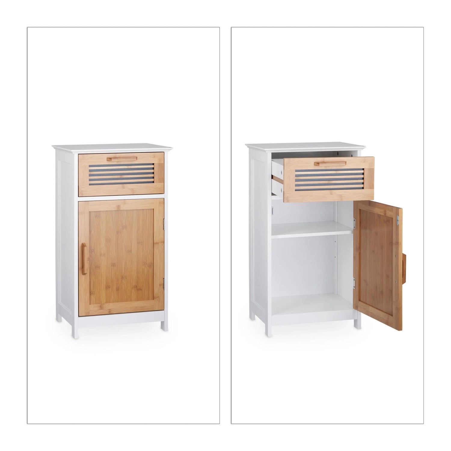 Relaxdays Badschrank Bambus Natur Schmal mit Schublade 70 cm x 40 cm x 28,5 cm