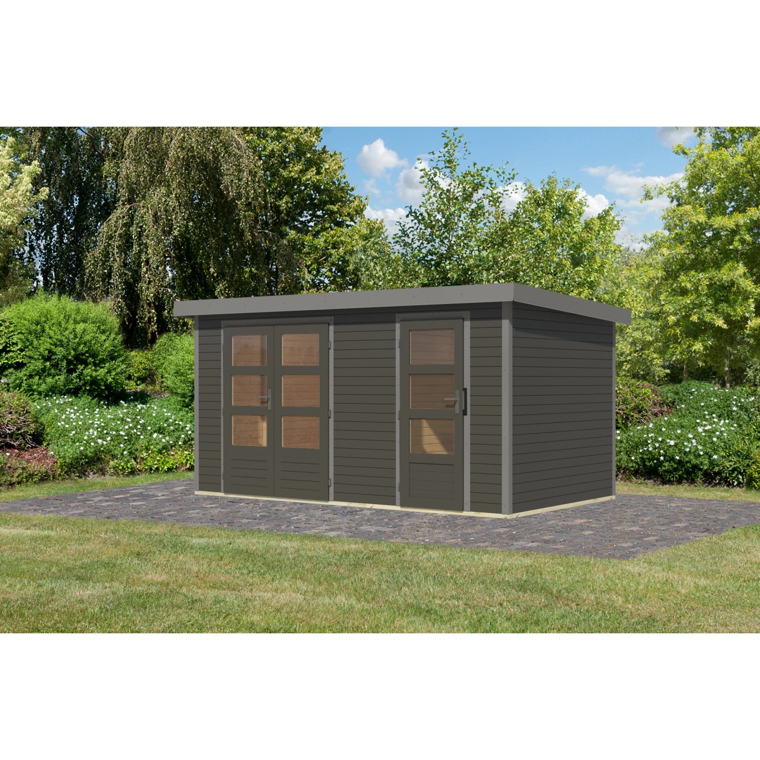 Karibu Gartenhaus Alfredo B Terragrau/Graualuminium 209 x 400 x 213 cm günstig online kaufen