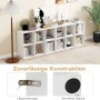 Weißes Costway Bücherregal mit 6 Fächern, Würfelregal mit Deko-Elementen im Wohnzimmer.