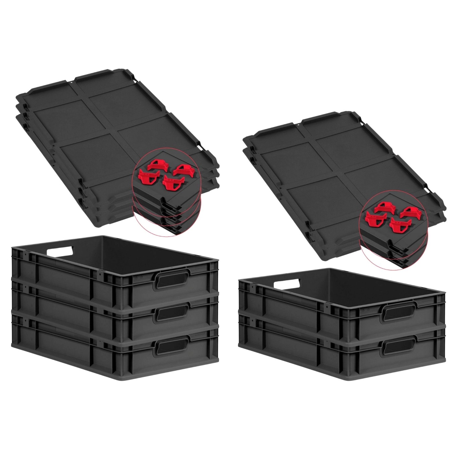 PROREGAL SparSet 5x Eurobox Nextgen Grip Mit Auflagedeckel Und Roten Versch günstig online kaufen