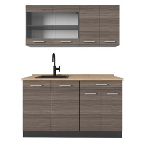 Vicco R-Line Singleküche, 140 cm, Edelgrau/Anthrazit, ohne Arbeitsplatte.