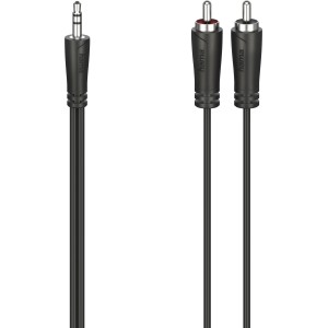 Schwarzes Hama Audio-Kabel: 3,5 mm Klinke auf 2 Cinch-Stecker, 1,5 m lang.