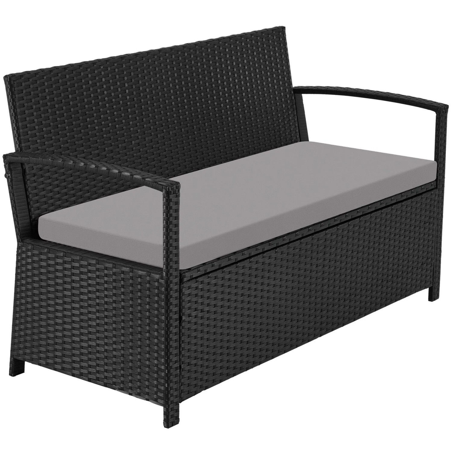 Tectake Rattan Gartenbank Vecchia 2 Sitzer  Wetterfest Großzügiger Stauraum  56 x 128 x 77 5 cm Schwarz