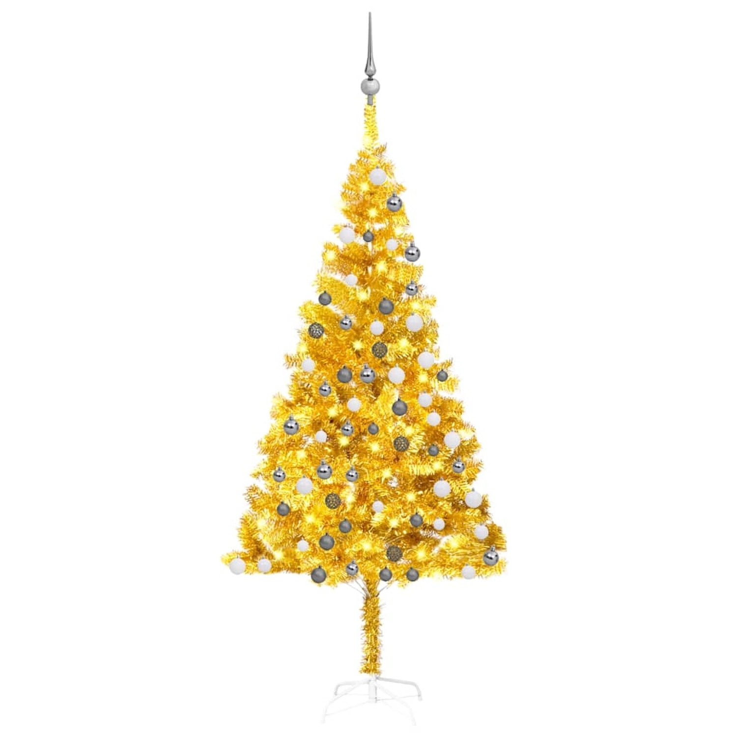 vidaXL Künstlicher Weihnachtsbaum Beleuchtung & Kugeln Gold 180 cm PET 3077691