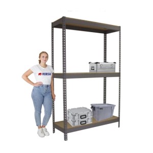 Graues PROREGAL Schwerlastregal Wood Beast mit 3 Ebenen, 200x240x75 cm, Fachlast 400 kg.