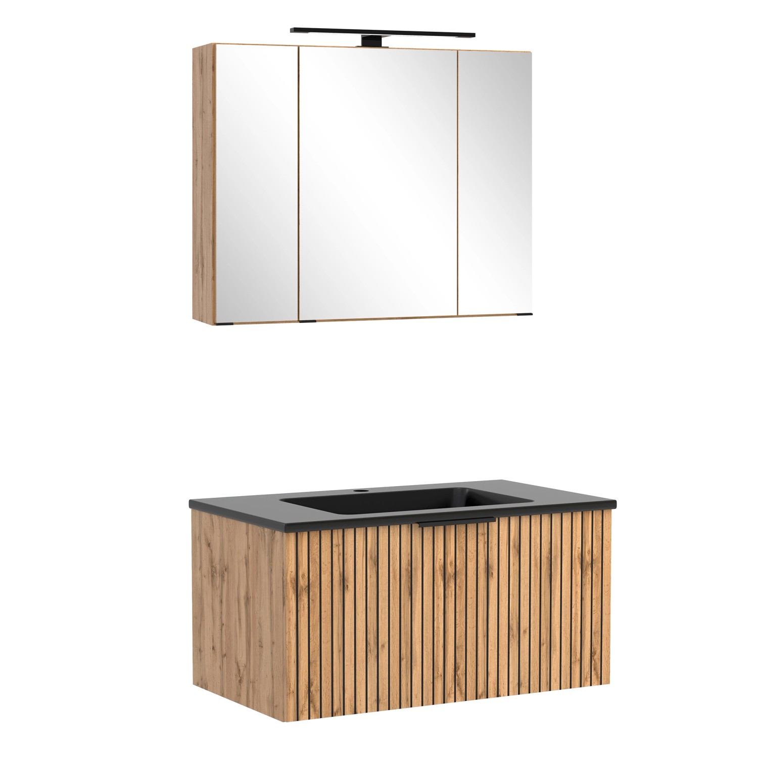 Held Möbel Waschtisch-Set Becken Schwarz 200 x 80 x 47 cm Wildeiche 2-tlg.