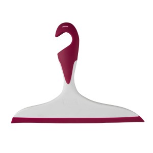 Wenko Duschabzieher Loano in Rosa-Weiß mit Haken für Bad und Dusche.