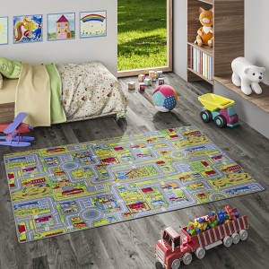 Grau-grüner Kinder Straßenteppich 200x250cm von Snapstyle im Kinderzimmer.