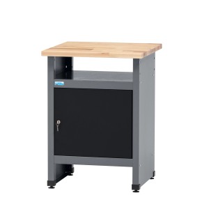 Küpper Werkbank mit Tür, Fach und Buchenholzplatte, schwarz-hellgrau.