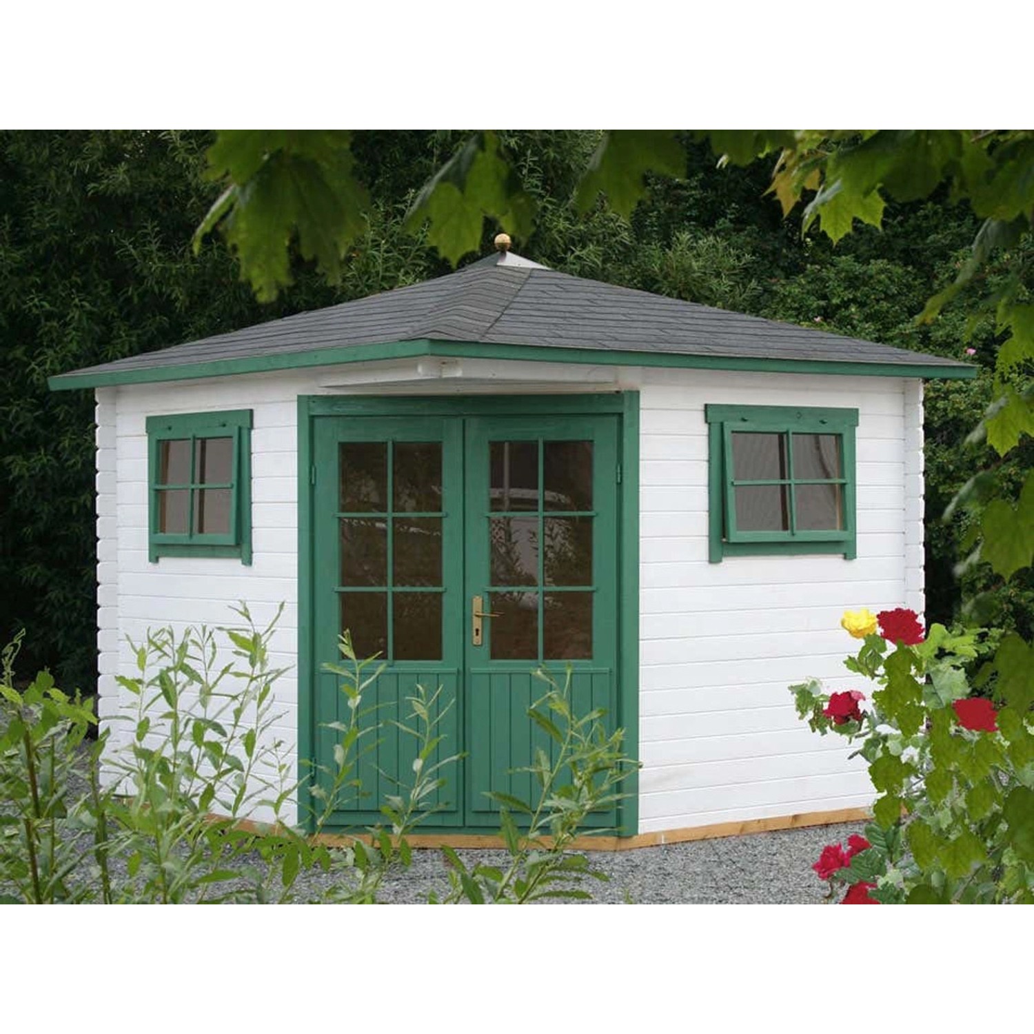 Alpholz Gartenhaus Claudia-28 Spitzdach 325 cm x 325 cm Natur günstig online kaufen