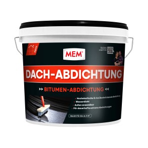 Eimer MEM Dach-Abdichtung, 12 l, für Bauabdichtungen, mit Bitumen, Farbe Schwarz.