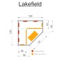 Skizze der Dewello Infrarotkabine Lakefield 2, 120x120cm, mit Maßen und Position der Strahler.