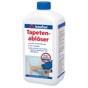 Baufan Tapetenablöser 1 l in weißer Flasche mit blauem Deckel. Löst Tapeten einfach.