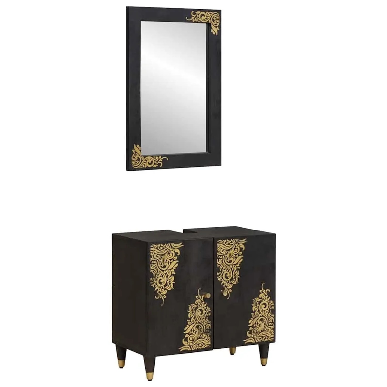 vidaXL Badezimmerschrank-Set mit Tür 2 Tlg Schwarz Massivholz Mango 3310159