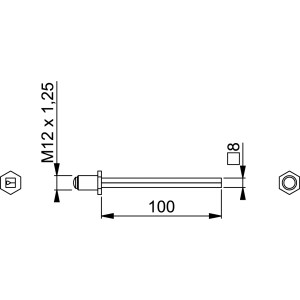 Technische Zeichnung: Hoppe FDW Stift, Stahl verzinkt, 8 x 100 mm, für Türbeschläge.