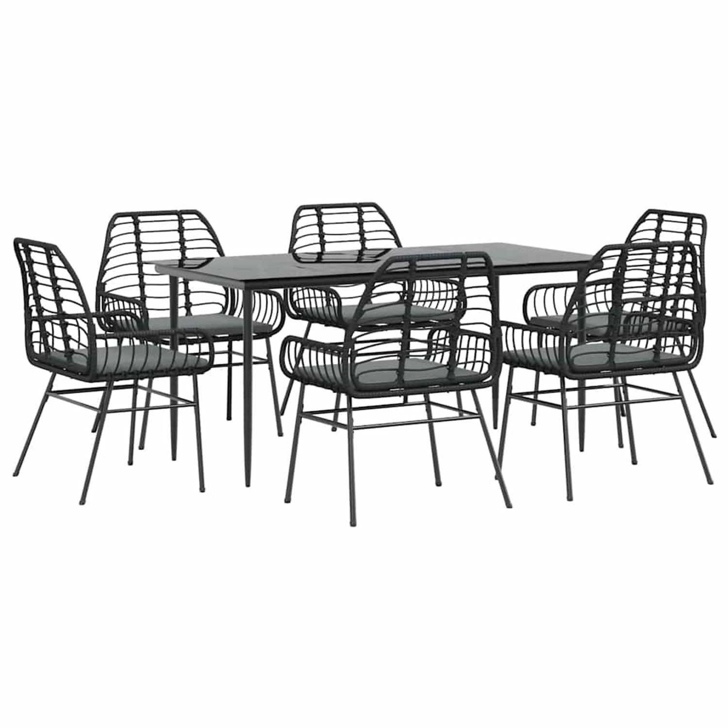 vidaXL 7-Tlg Garten-Essgruppe mit Kissen Schwarz Poly Rattan Glas 3334454 günstig online kaufen