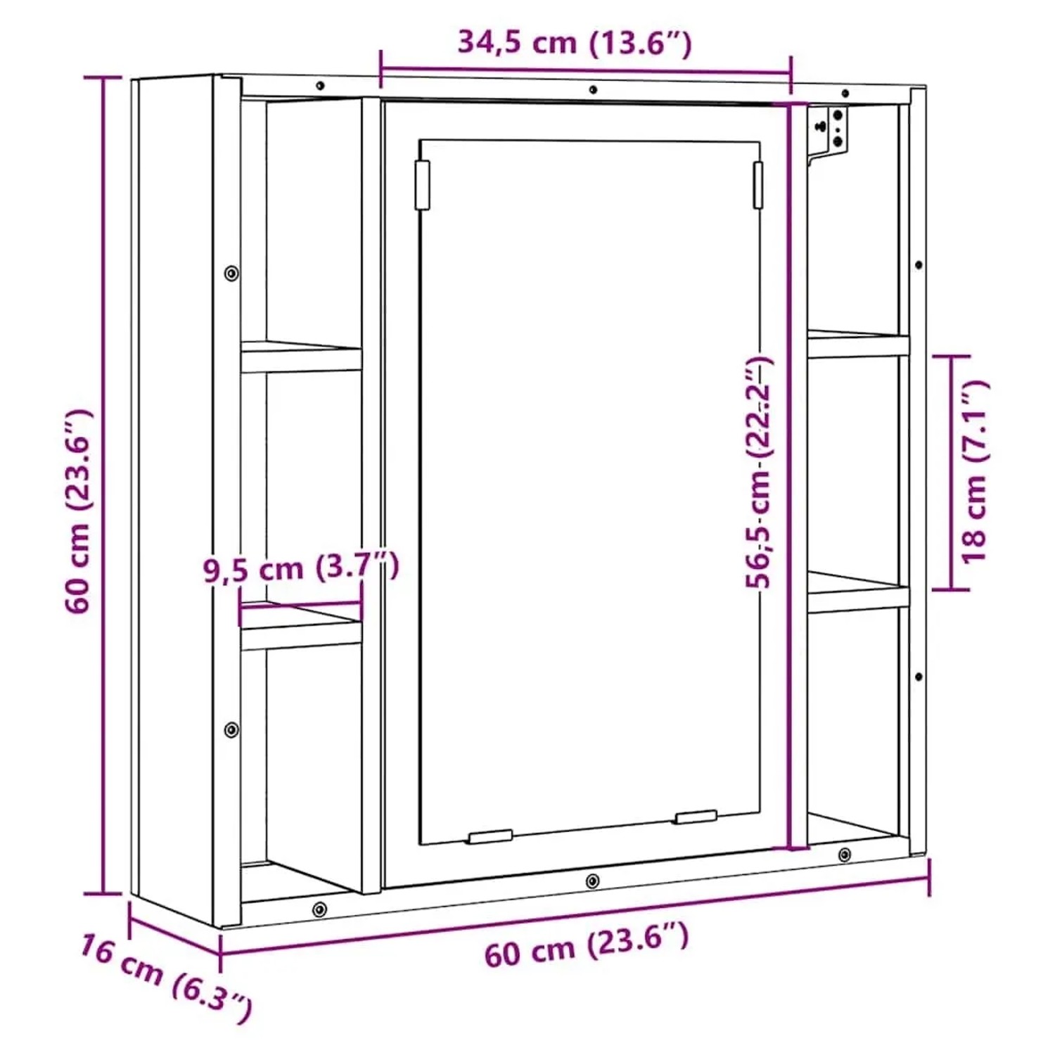 vidaXL Spiegelschrank in Schwarz Eiche (60x16x60cm) aus Holzwerkstoff für Badezimmer.