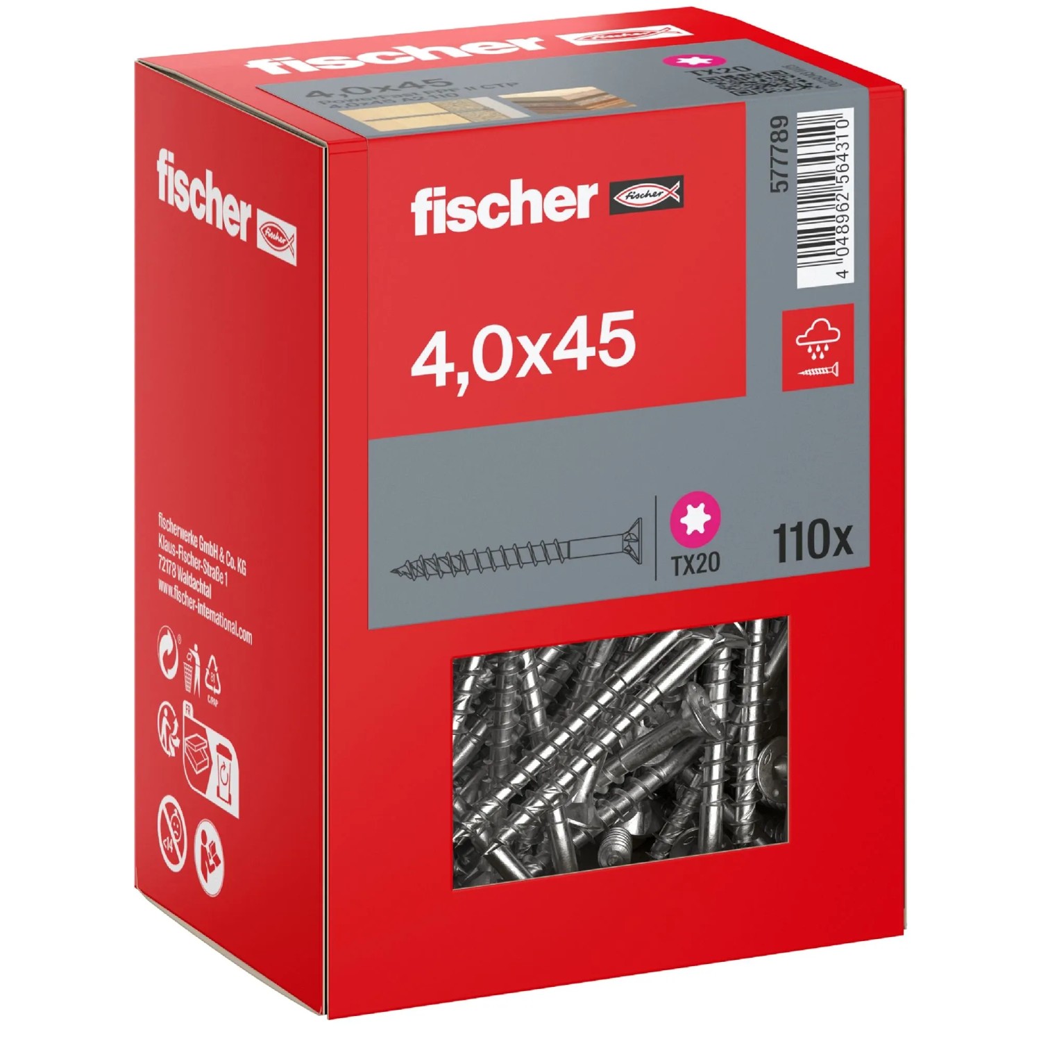 Fischer Schraube PowerFast II A2 Senkkopf TX Teilgewinde Ø 4 x 45 mm 110 Stk