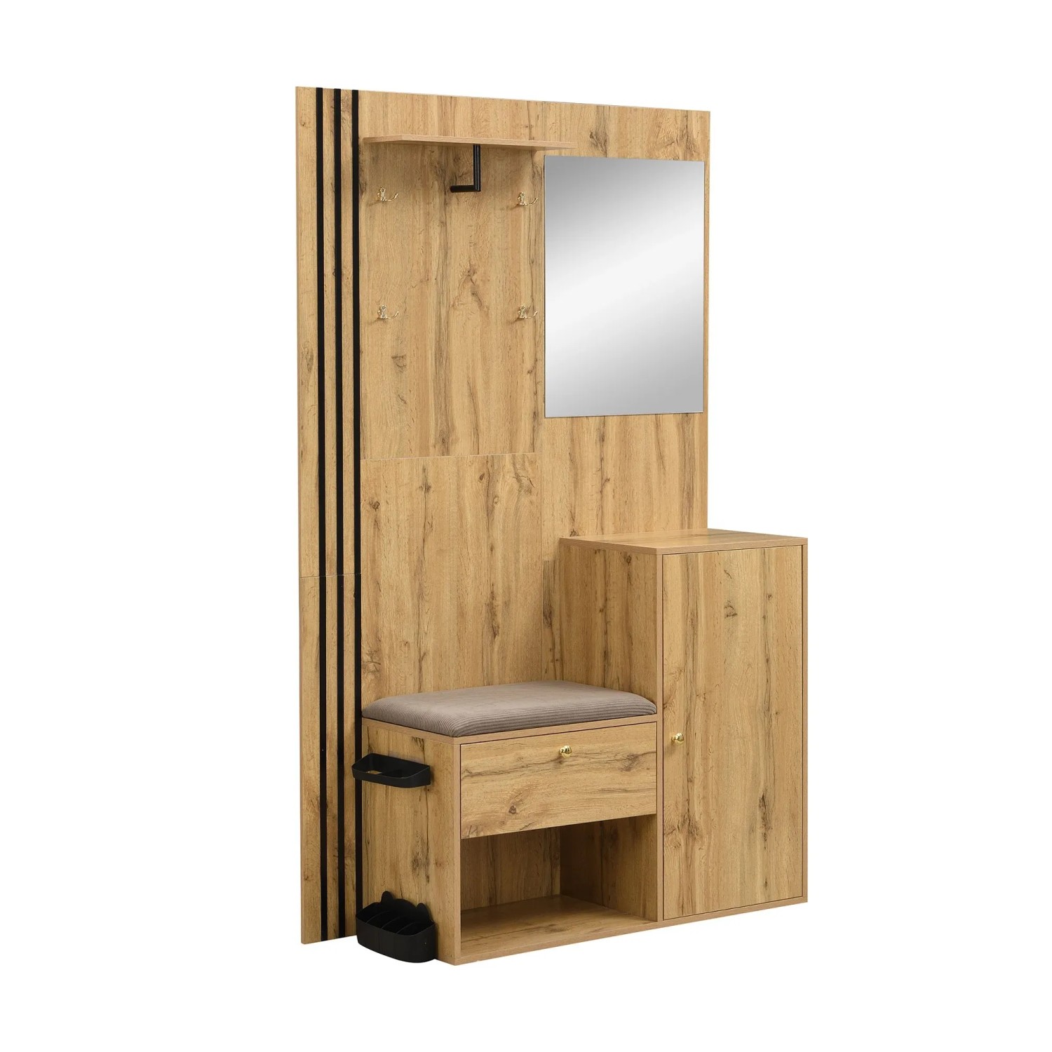 Okwish Garderoben Set Mit Spiegel Kissen Schuhschrank Flur 115x37x185cm Natur