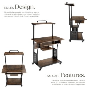 Tectake Schreibtisch Fife im Industrial Style mit Holz- und Stahl-Elementen, rustikal dunkel.