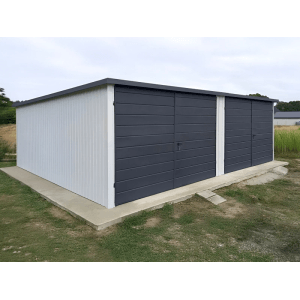 Liderstal Doppelgarage Standard aus Blech 700 x 500 cm Pultdach Doppelflügeltor Weiß