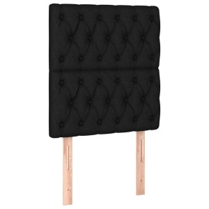 Schwarzes vidaXL LED Kopfteil (80x7x118/128 cm) aus Stoff mit Knopfheftung.