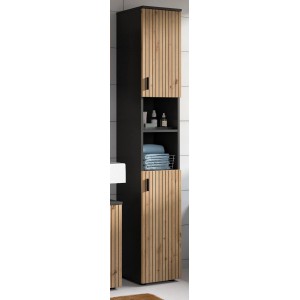 Inn.Furn Badezimmer Hochschrank in Eiche und Grau 30 x 192 cm Livia