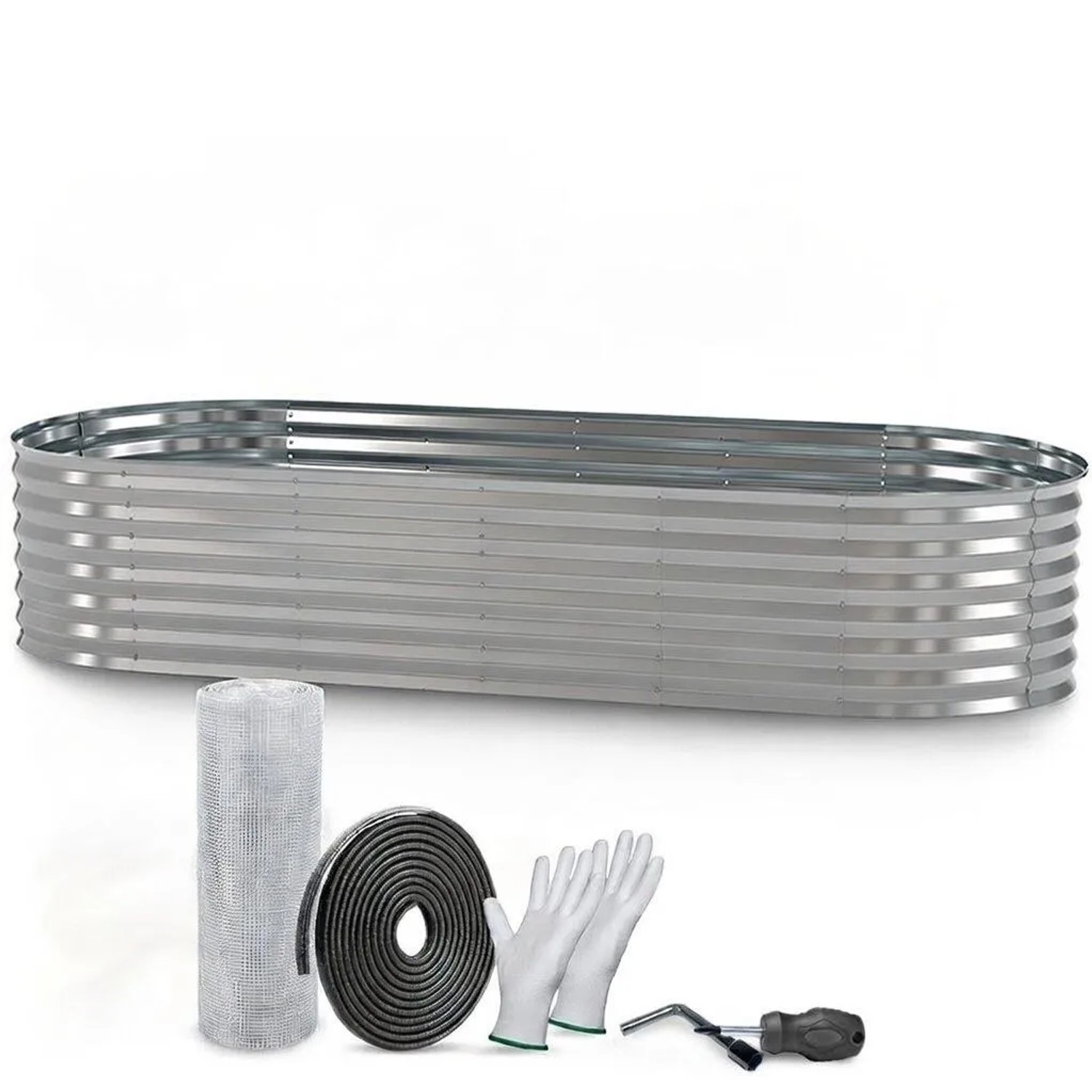 TTL GARDEN Ovales Garten-Hochbeet SPIRIT L 240×80×45 cm – Niedriges Metall Hochbeet Verzinkt in Silber für Garten