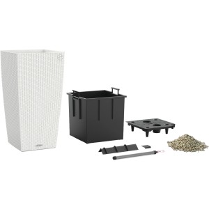 Lechuza Cubico Cottage Pflanzsäule, 40x40x75 cm, Weiß, mit Bewässerungssystem und Zubehör.