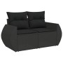 Schwarze 2-Sitzer Garten-Sofagarnitur aus Poly Rattan mit Kissen von vidaXL.