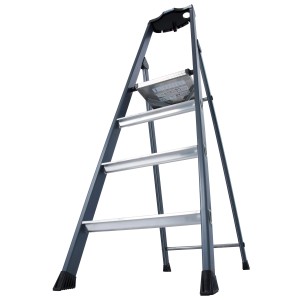 Krause Stehleiter SePro S mit 4 Stufen, eloxiert, für sicheres Arbeiten in Haus und Garten.