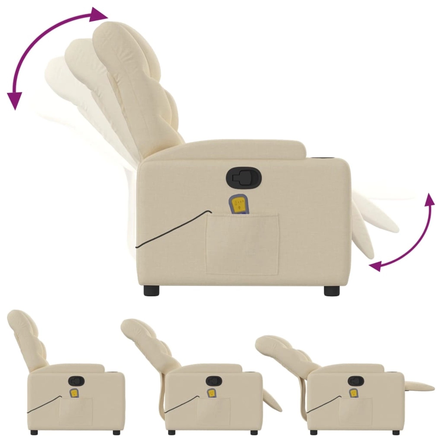 Cremefarbener vidaXL Massagesessel Modell 5 mit verstellbarer Rückenlehne und Fußstütze.