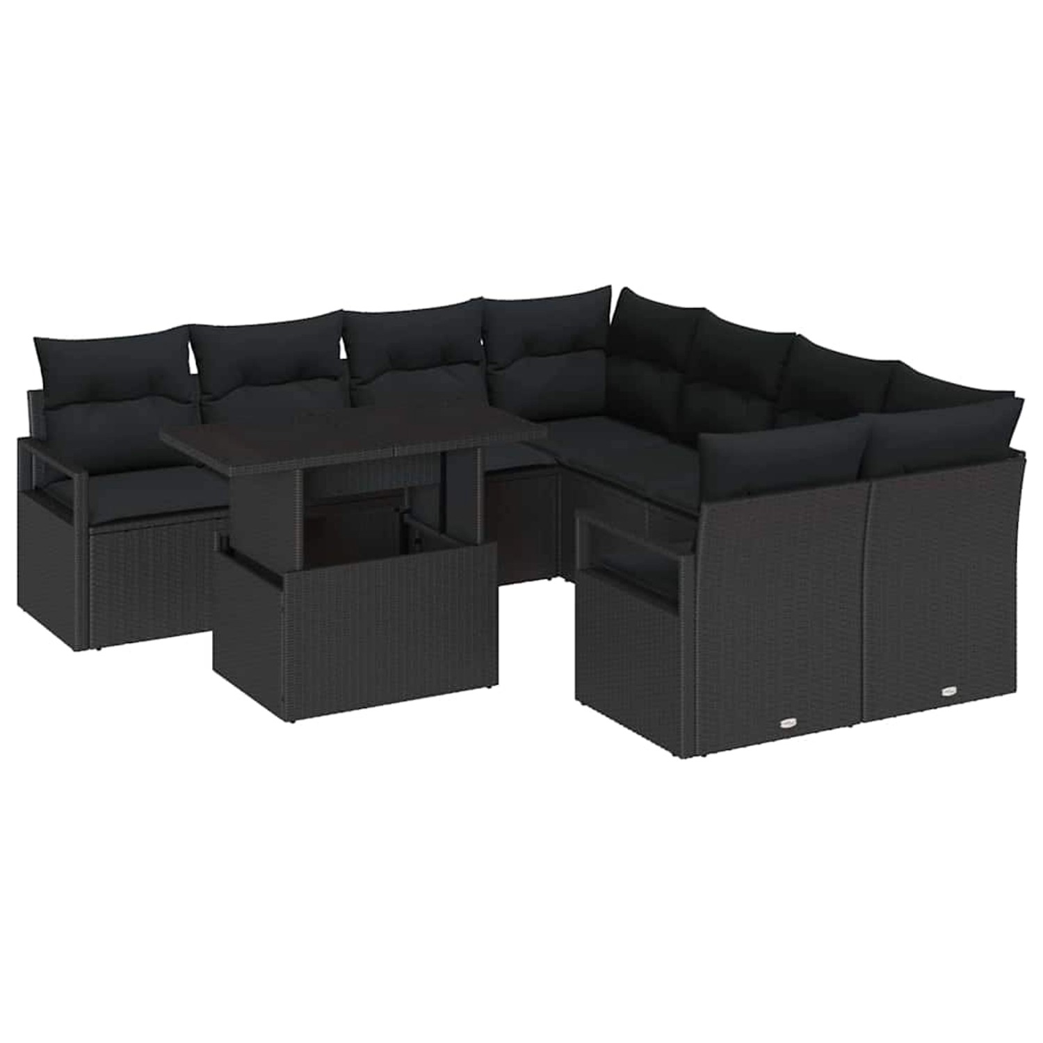 vidaXL 9-Teiliges Garten-Sofa-Set mit Kissen in Schwarz aus Polyrattan 3357 günstig online kaufen