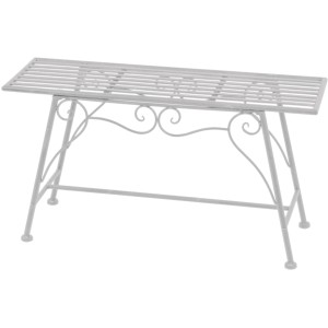 Antik-weiße Blumenbank Lorin aus Stahl, 27x45x83 cm, ohne Rückenlehne.