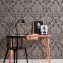Barock Tapete in Schwarz, Silber und Beige mit Glitzer-Effekt von PROFHOME.